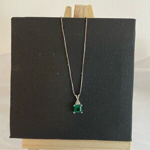 Silver Necklace with Emerald Green Pendant see description